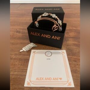 Alex and Ani Love Handwritten Heart Bangles Set of 2 Rose Gold Bracelets Beads